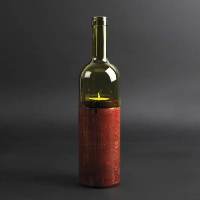 Ahşap Tabanlı Şişe Kandili Mum