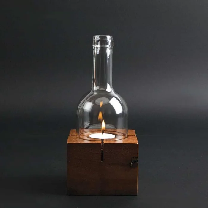 Ahşap Tabanlı Kare Kandili Mum