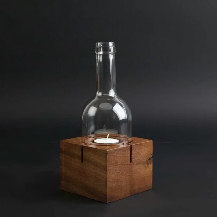 Ahşap Tabanlı Kare Kandili Mum