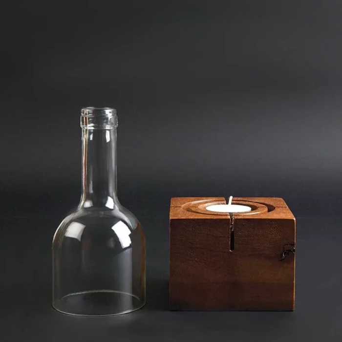 Ahşap Tabanlı Kare Kandili Mum