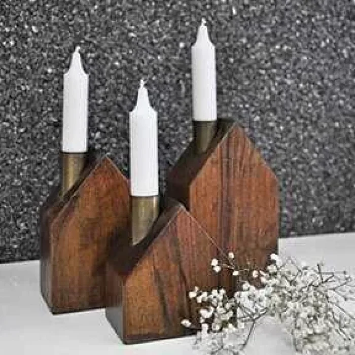 Üçlü Ahşap Ev Mumluk