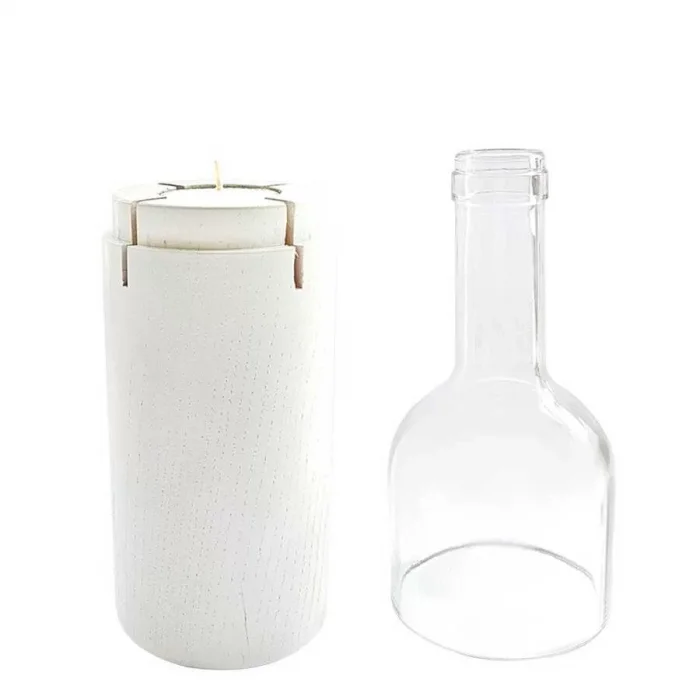 Beyaz Ahşap Tabanlı Şişe Kandili Mum