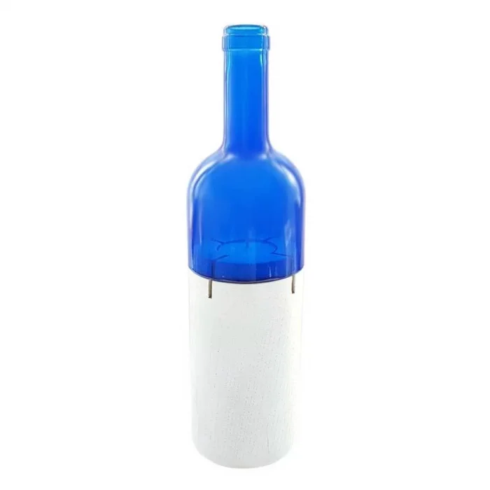 Beyaz Ahşap Tabanlı Mavi Şişe Kandili Mum