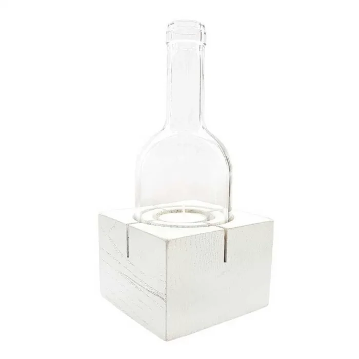 Beyaz Ahşap Tabanlı Kare Kandili Mum