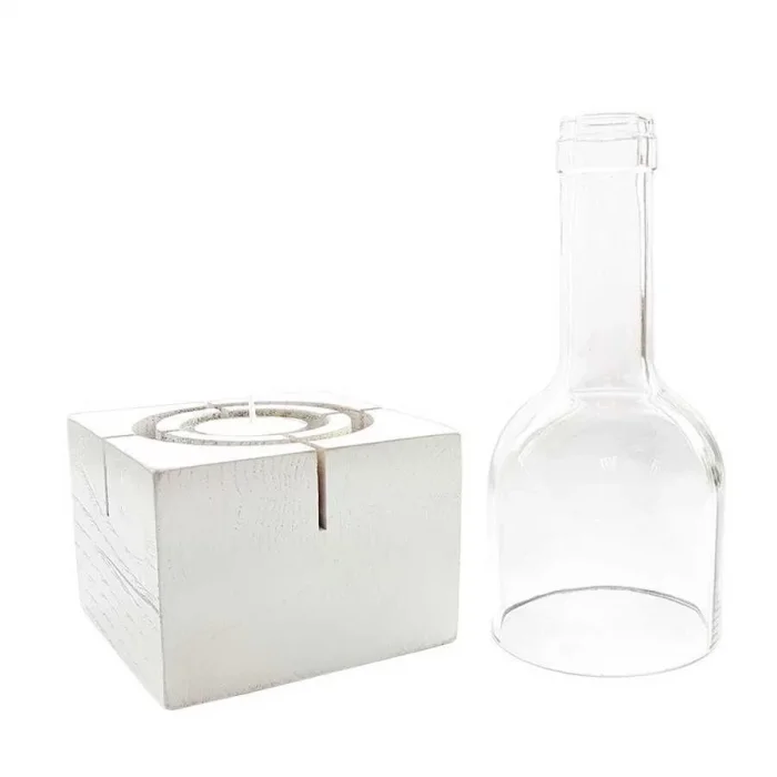 Beyaz Ahşap Tabanlı Kare Kandili Mum