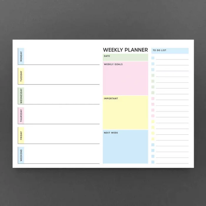 Haftalık Planlama Pastel Renkler - Weekly Planner Pastel Color