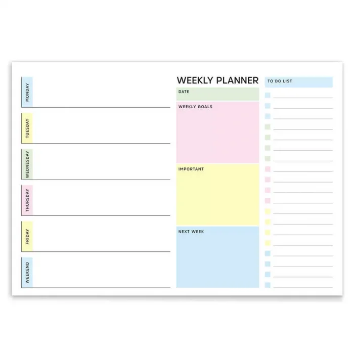 Haftalık Planlama Pastel Renkler - Weekly Planner Pastel Color