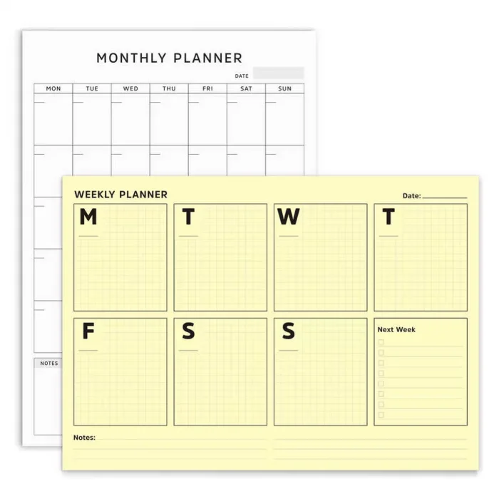 İkili Planlayıcı Set - Sarı Sayfalar Haftalık Planlama & Aylık Planlama Not Defteri