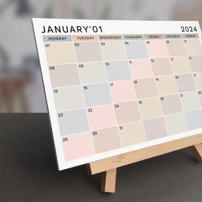 2025 Masa Takvimi, Ahşap Şövale Masa Takvimi, Aylık Planlamalı Takvim, Boho Renkli 2025 Takvim, Yapılacaklar Listesi(Arka Sayfalar)