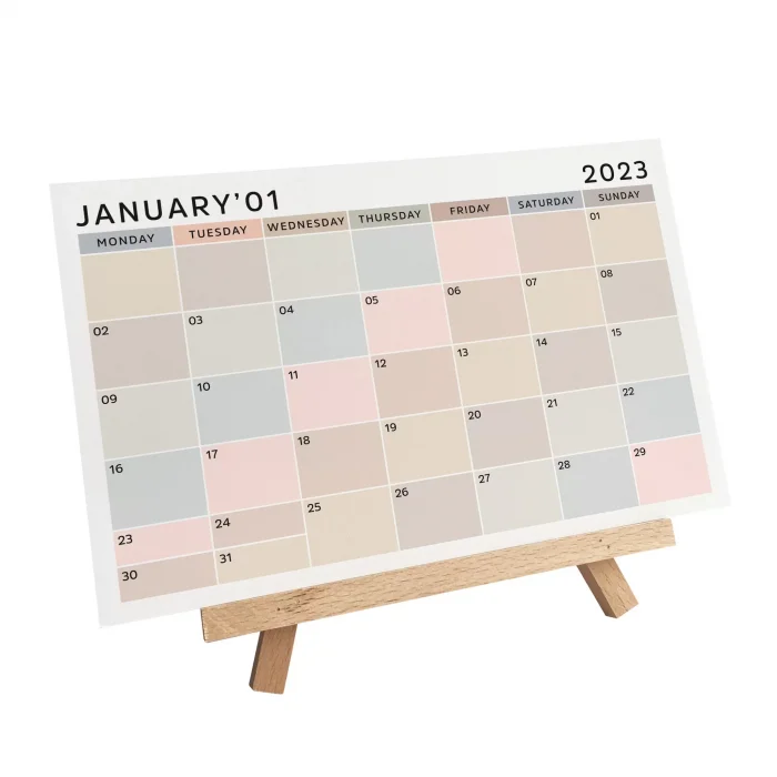 2025 Şövale Masa Takvimi, Aylık Planlamalı Takvim, Boho Renkli 2025 Takvim, Kişiye Özel isimli Kartpostal (İlk Kart)