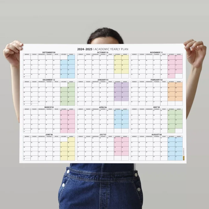 2025 -2026 Akademik Duvar Takvimi, Eylül Başlangıçlı, Academic Wall Calendar, Pastel Gökkuşağı Renkler