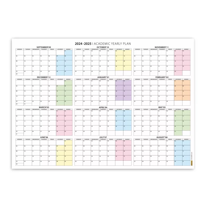 2025 -2026 Akademik Duvar Takvimi, Eylül Başlangıçlı, Academic Wall Calendar, Pastel Gökkuşağı Renkler