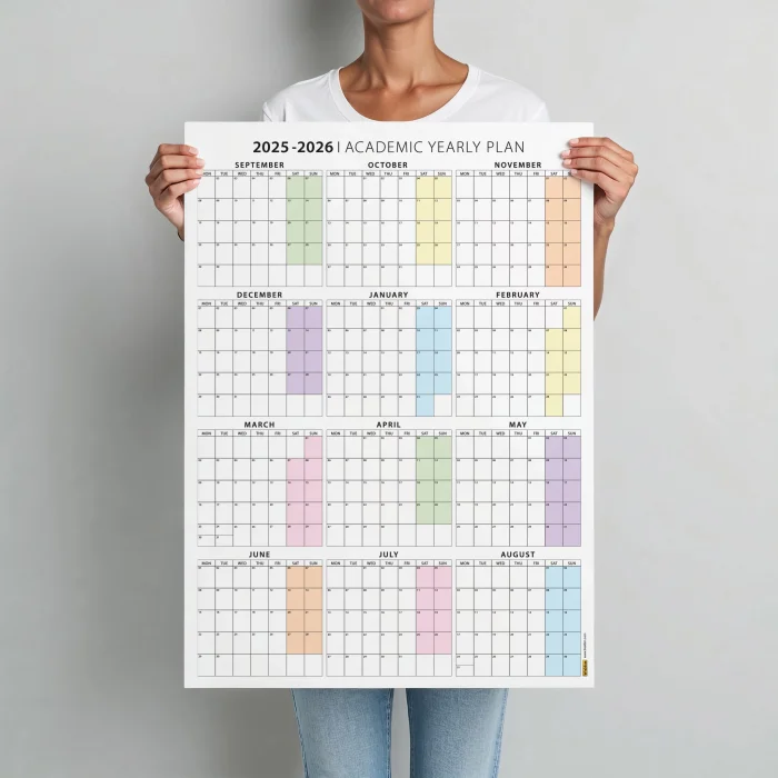 2025-2026 Akademik Duvar Takvimi, Eylül Başlangıçlı Takvim, Akademik Planlayıcı Takvim, Akademik Yılı Takvimi, 2025-2026 Academic Wall Calendar, Academic Wall Planner