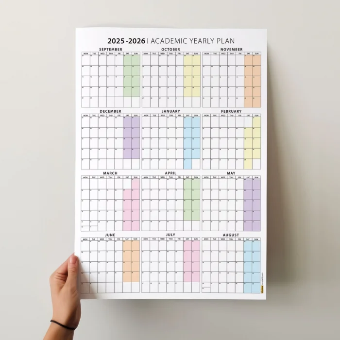 2025-2026 Akademik Duvar Takvimi, Eylül Başlangıçlı Takvim, Akademik Planlayıcı Takvim, Akademik Yılı Takvimi, 2025-2026 Academic Wall Calendar, Academic Wall Planner