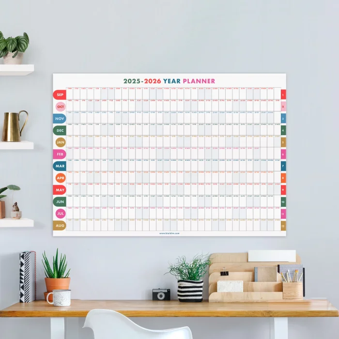 2025-2026 Akademik Duvar Takvimi | Eylül Başlangıçlı Yıllık Planlayıcı | Renkli Minimalist Duvar Planı | Okul ve Ofis için Büyük Boy Takvim