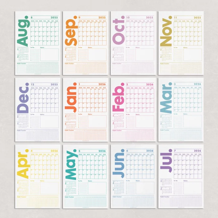 2025–2026 Akademik Takvim, Ağustos Başlangıçlı Takvim, Önceki Sonraki Ay Takvim, Aylık Planlayıcı Takvim, Yıl Ortası Takvimi, 33x48 cm, A4 Takvim, Academic Monthly Wall Calendar, August Start Calendar, 2025-2026 Mid-Year Wall Calendar