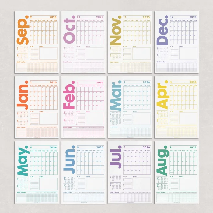 2025–2026 Akademik Takvim, Eylül Başlangıçlı Takvim, Önceki Sonraki Ay Takvim, Aylık Planlayıcı Takvim, Yıl Ortası Takvimi, 33x48 cm, A4 Takvim, Academic Monthly Wall Calendar, September Start Calendar, 2025-2026 Mid-Year Wall Calendar