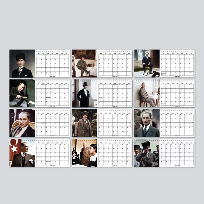 2025 Atatürk Fotoğraflı Takvim, Aylık Planlayıcı Takvim, Çift Taraflı Takvimi