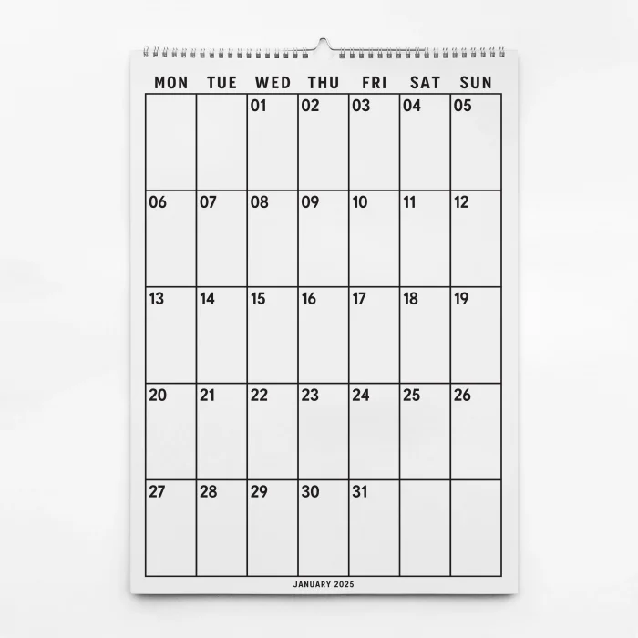 2025 Aylık Planlayıcı Duvar Takvimi, 33X48 cm, A4, Spiralli Takvim, Poster Takvim, Organizer Takvim