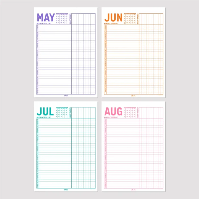 2025 Aylık Planlayıcı Duvar Takvimi, A4, 33x48 cm, 50x70 cm, Alışkanlık Takipçisi,Yapılacaklar Listesi, Monthly Wall Planner Calendar, Habbit Tracker, To Do List