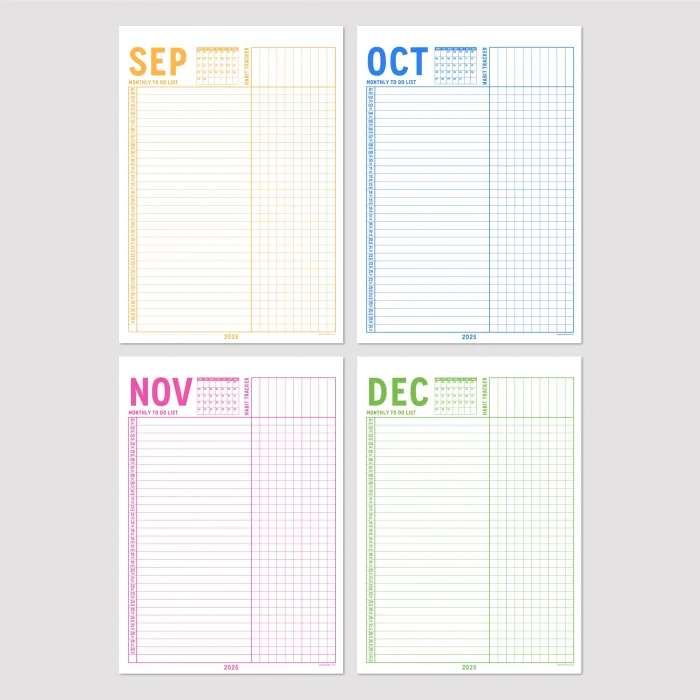 2025 Aylık Planlayıcı Duvar Takvimi, A4, 33x48 cm, 50x70 cm, Alışkanlık Takipçisi,Yapılacaklar Listesi, Monthly Wall Planner Calendar, Habbit Tracker, To Do List