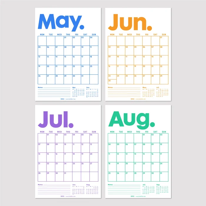 2025 Aylık Planlayıcı Duvar Takvimi, Önceki ve Sonraki Ay Takvim, 33X48 cm & A4 Poster Takvim, Canlı Gökkuşağı Renkleri