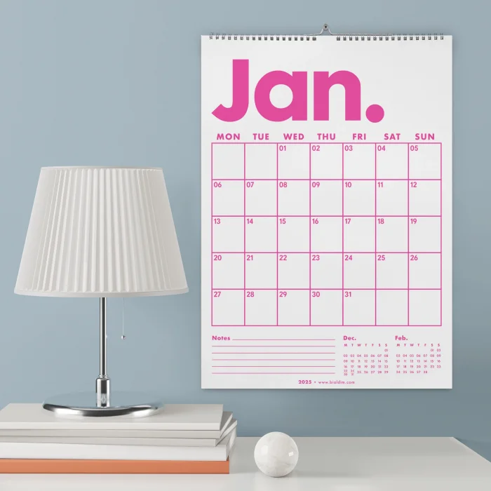 2025 Aylık Planlayıcı Duvar Takvimi, Önceki ve Sonraki Ay Takvim, 33X48 cm & A4 Spiralli Takvim, Canlı Gökkuşağı Renkleri