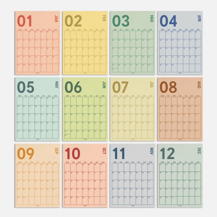 2025 Duvar Takvimi, A4, 33X48 cm, Poster Takvim, Aylık Planlayıcı Takvim, Boho Renkler