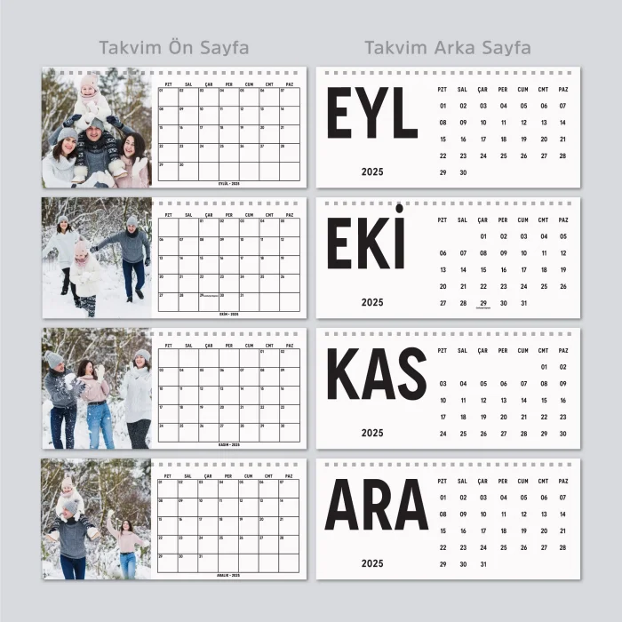 2025 Fotoğraflı Takvim, 2025 Aylık Planlayıcı Takvim, Kişiye Özel Fotoğraflı Büyük Ebat Masa Takvimi