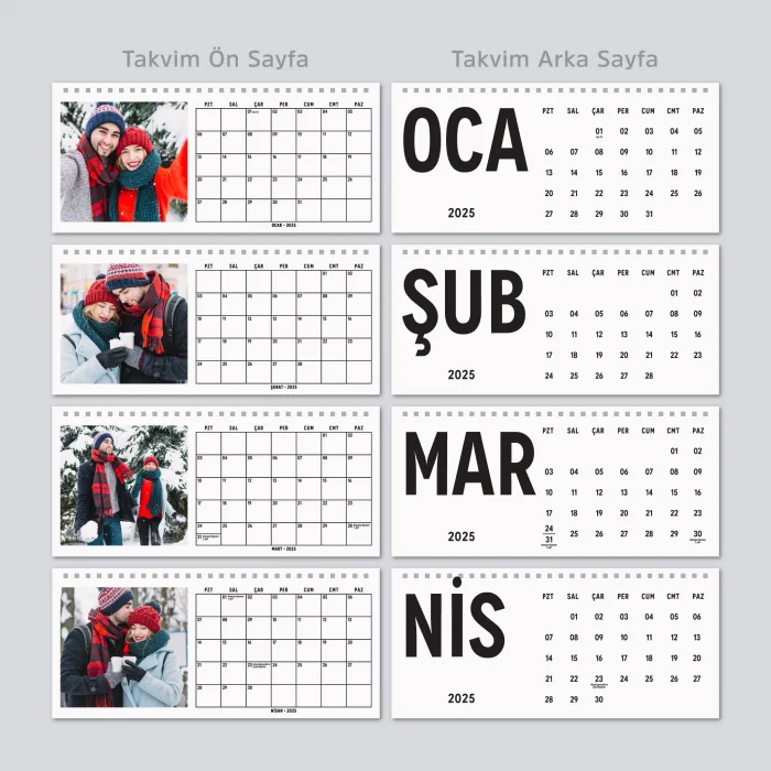 2025 Fotoğraflı Takvim, 2025 Aylık Planlayıcı Takvim, Kişiye Özel Fotoğraflı Masa Takvimi