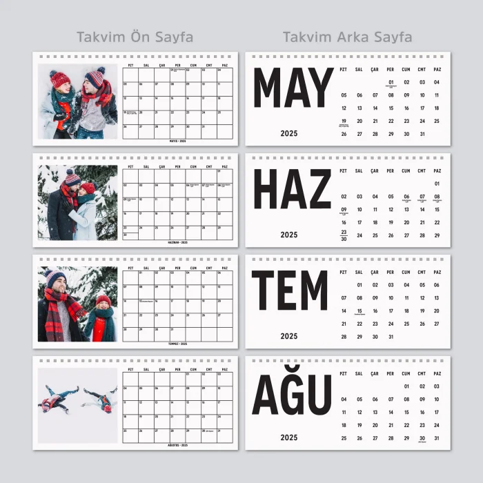 2025 Fotoğraflı Takvim, 2025 Aylık Planlayıcı Takvim, Kişiye Özel Fotoğraflı Masa Takvimi