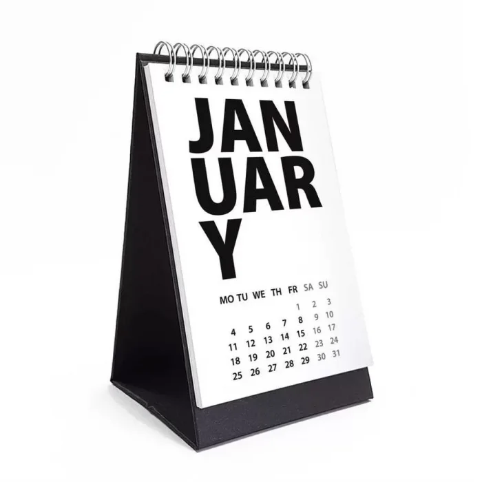 2025 Masa Takvimi İngilizce - Siyah Beyaz