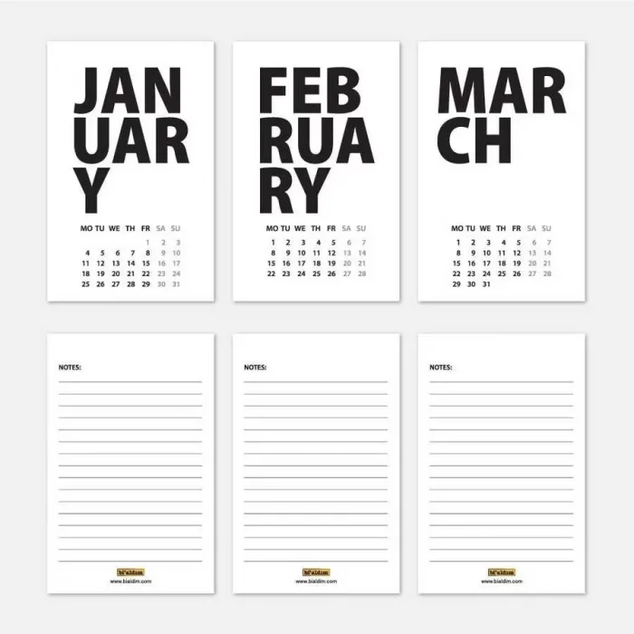 2025 Masa Takvimi İngilizce - Siyah Beyaz