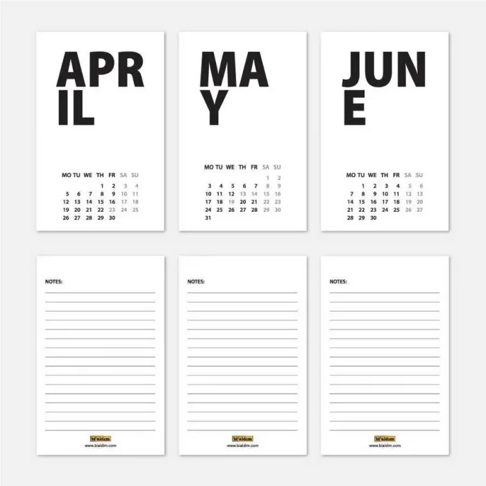 2025 Masa Takvimi İngilizce - Siyah Beyaz