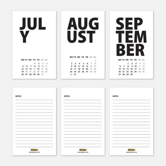 2025 Masa Takvimi İngilizce - Siyah Beyaz