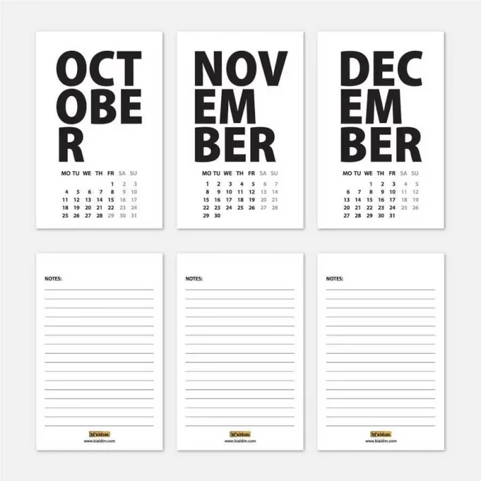 2025 Masa Takvimi İngilizce - Siyah Beyaz