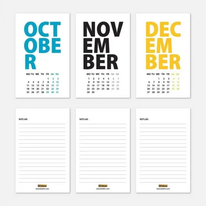 2025 Masa Takvimi İngilizce - Siyah Renkli