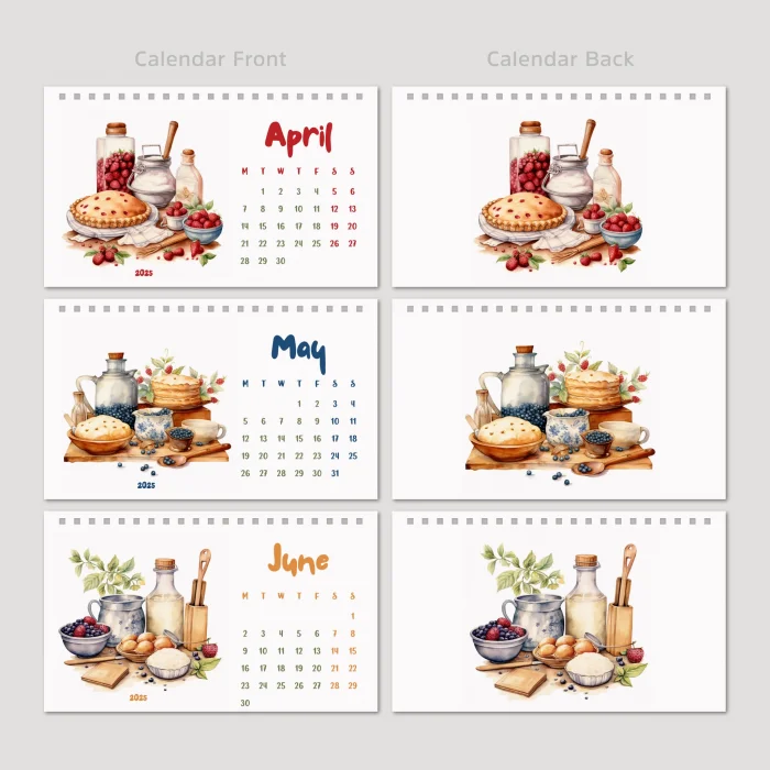 2025 Masa Takvimi, Vintage Fırın ve Mutfak Sanatları Takvimi, 2025 Desk Calendar, Vintage Baking Calendar 2025