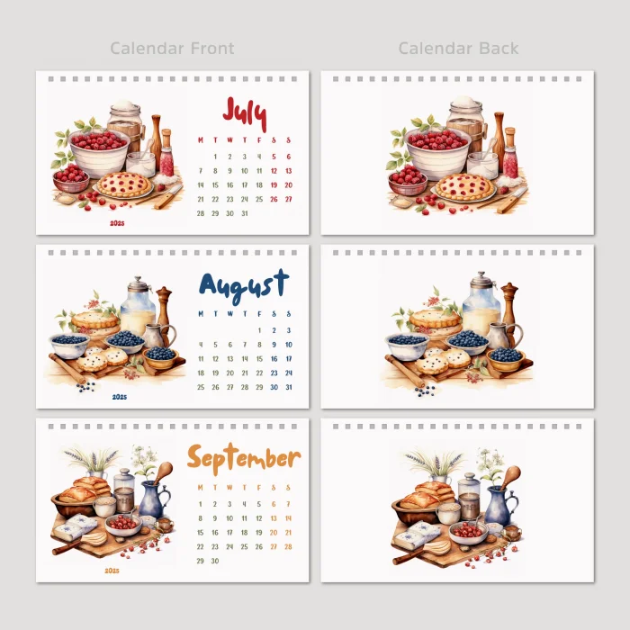 2025 Masa Takvimi, Vintage Fırın ve Mutfak Sanatları Takvimi, 2025 Desk Calendar, Vintage Baking Calendar 2025