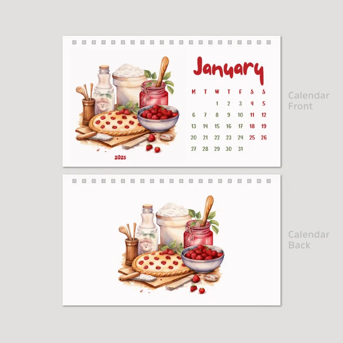 2025 Masa Takvimi, Vintage Fırın ve Mutfak Sanatları Takvimi, 2025 Desk Calendar, Vintage Baking Calendar 2025