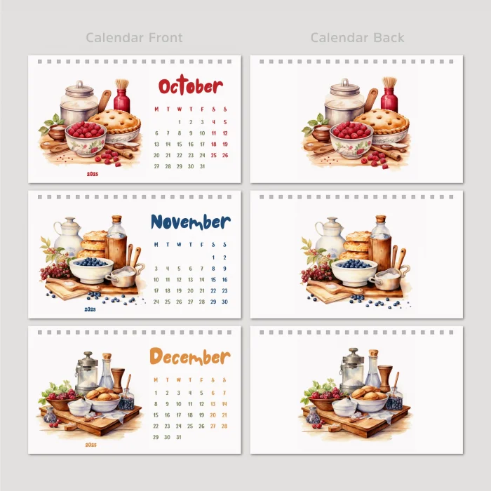 2025 Masa Takvimi, Vintage Fırın ve Mutfak Sanatları Takvimi, 2025 Desk Calendar, Vintage Baking Calendar 2025