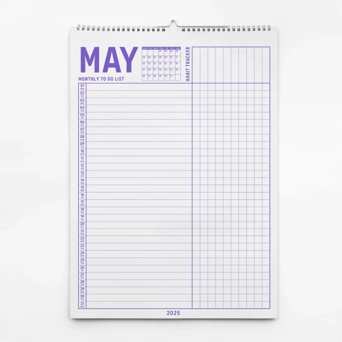 2025 Yıllık Planlayıcı Duvar Takvimi, A4, 33x48 cm, Alışkanlık Takipçisi, 2025 Wall Planner, Monthly Habbit Tracker, To Do List
