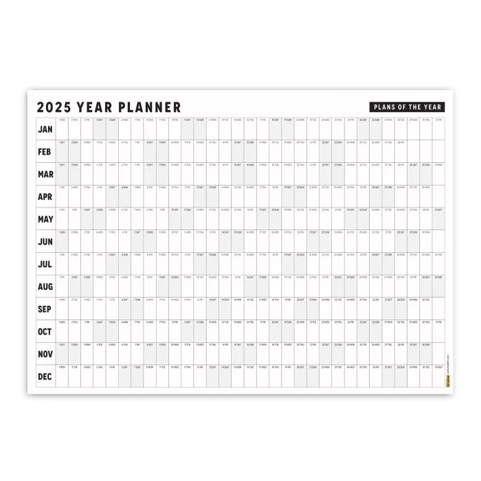 2025 Yıllık Planlayıcı Duvar Takvimi, Aylık Planlayıcı Aile Takvimi, Siyah Beyaz Yatay Takvim