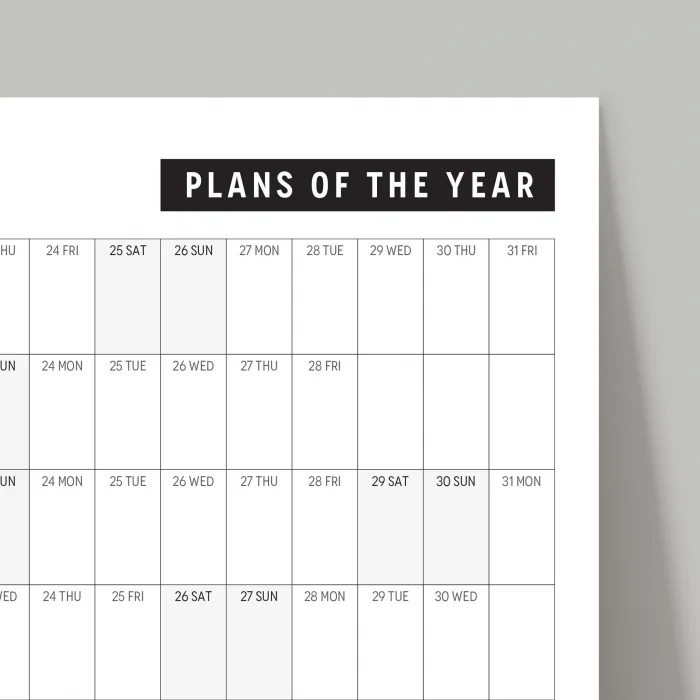 2025 Yıllık Planlayıcı Duvar Takvimi, Aylık Planlayıcı Aile Takvimi, Siyah Beyaz Yatay Takvim