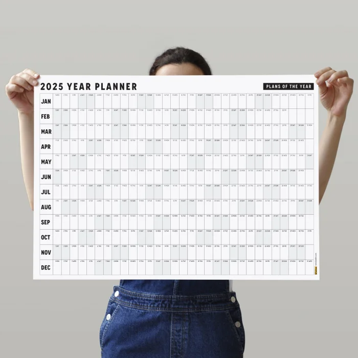 2025 Yıllık Planlayıcı Duvar Takvimi, Aylık Planlayıcı Aile Takvimi, Siyah Beyaz Yatay Takvim