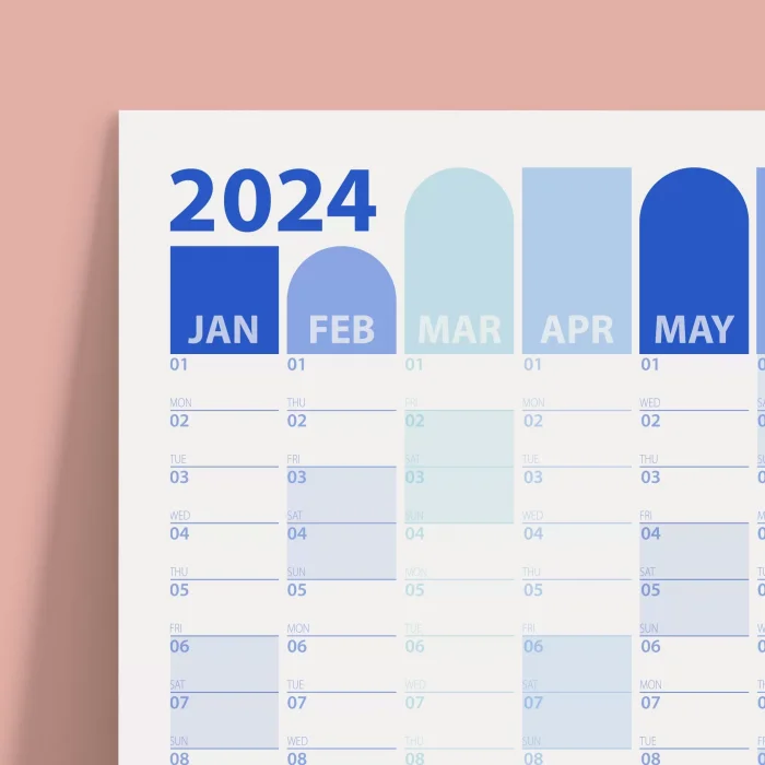 2025 Yıllık Planlayıcı Duvar Takvimi | Mavi Okyanus Esintisi Renkler | Geometrik Şekiller