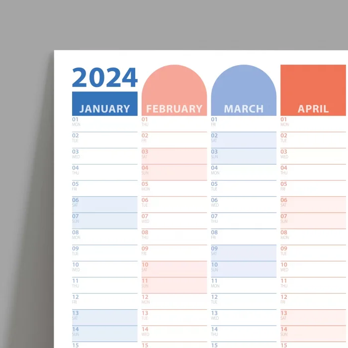 2025 Yıllık Planlayıcı Duvar Takvimi | Okyanus Mavisi, Somon Rengi | Aylık Planlayıcı