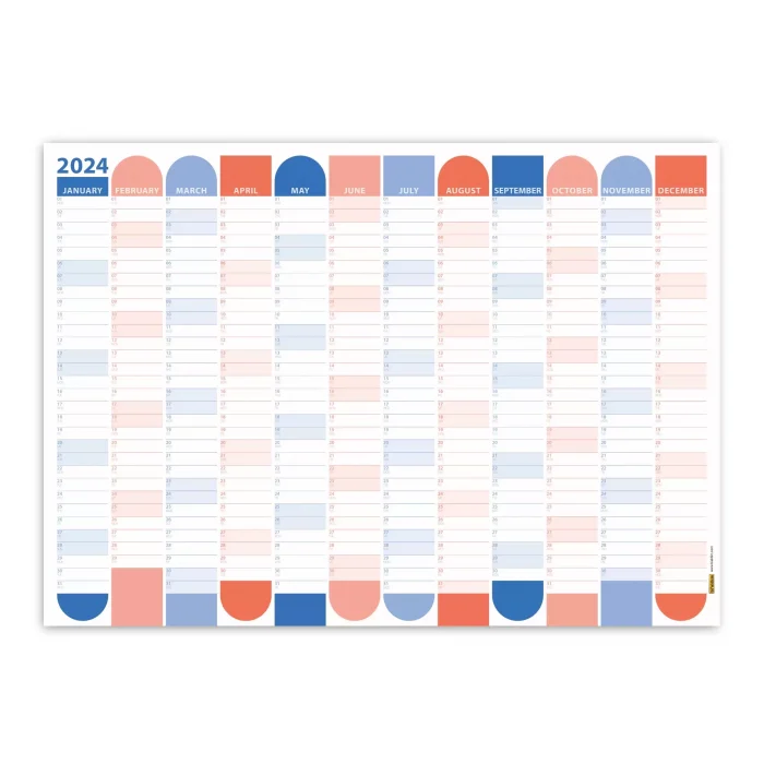 2025 Yıllık Planlayıcı Duvar Takvimi | Okyanus Mavisi, Somon Rengi | Aylık Planlayıcı