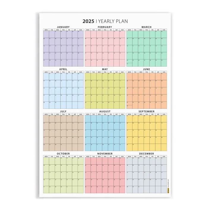 2025 Yıllık Planlayıcı Duvar Takvimi, Rengarenk Pastel Renkler