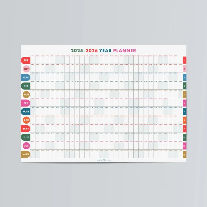 2026-2027 Akademik Duvar Takvimi | Eylül Başlangıçlı Yıllık Planlayıcı | Renkli Minimalist Duvar Planı | Okul ve Ofis için Büyük Boy Takvim
